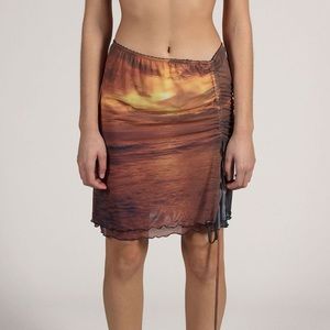 Custom Sunset print double layer ruched skirt